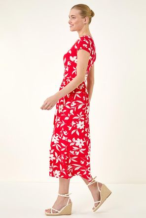 Roman Floral Print Pocket Midi Dress