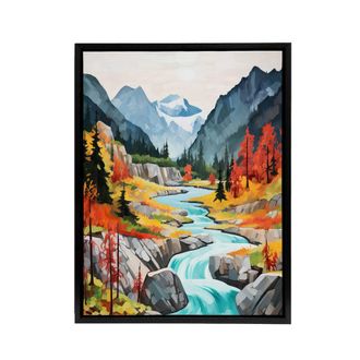 Artery8 Jiuzhaigou Valley Chinese Landscape Framed Canvas Wall Art Print | Size: W24 x H32