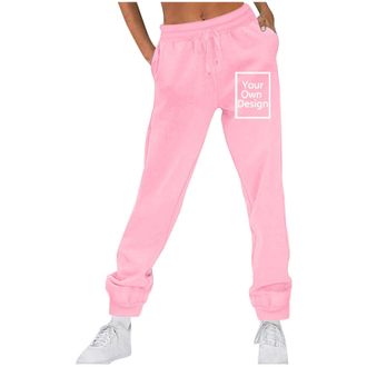 Generic Personalised Womens Joggers Custom Photo Text Name Logo Print High Waisted Drawstring Sweatpants Cuffed Tracksuit Bottoms for Gym Lounge Travel Pink