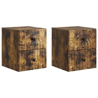 vidaXL Mesita De Noche De Pared 2 Pcs Roble Ahumado 33 X 34,5 X 40 Cm Vidaxl