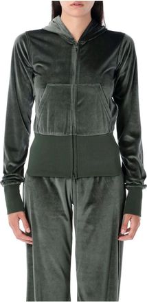 Balenciaga Hoodies & sweatvesten, Dames, Groen, M, Polyester, Bistretch Velvet Zip-up Hoodie