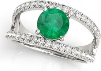 Allurez Emerald Split Shank Engagement Ring 14K White Gold (0.67ct)