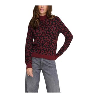 Only Turtlenecks, female, Multicolor, Size: L Leopard Pattern Knitwear with Round Neck