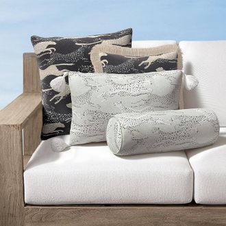 Frontgate Leopard Leap Indoor/Outdoor Pillow - Seasalt, 13 x 20 Lumbar Seasalt, 13 x 20 Lumbar in Seasalt with Natural Tassels - Frontgate