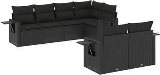 vidaXL Set De Comedor De Jard&iacute;n 7 Pzas Y Cojines Rat&aacute;n Sint&eacute;tico Negro Vidaxl