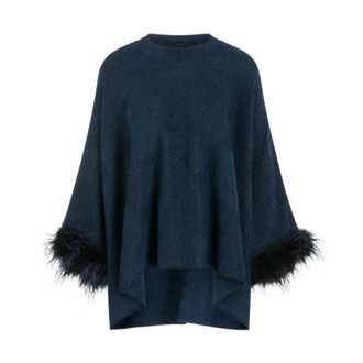 Marc Cain Gebreide Poncho met Glittergaren - Dames - Jassen - Blauw - Maat: 2XL Viscose