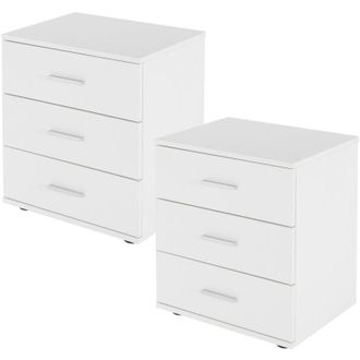ML Design ML-Design Set 2 Comodini con 3 Cassetti Portaoggetti in Stile Minimalista Bianco con Maniglie 45x52x34 cm per Camera da Letto Cassettiera Truciolare