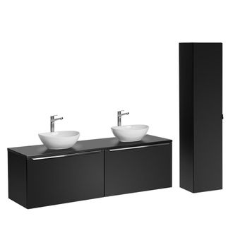 Petits Meubles Conjunto mueble lavabo doble 160cm tableros laminados y mdf negro
