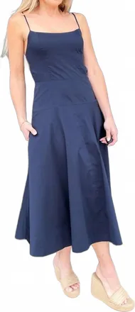 Nia Fit And Flare Midi Dress In Navy