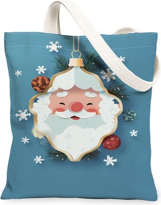 Generic Santa Ornament Canvas Tote Bags, Festive Holiday Reusable Shopping Bags, Merry Winter Lightweight Washable Shoulder Strap Canvas for Gifts Travel Even