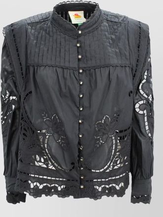 Farm Rio embroidered high neck button blouse