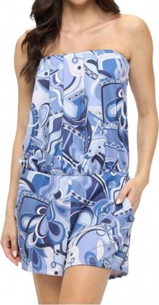Ariella Strapless With Pockets Romper In Blue