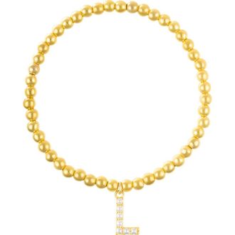 Adornia Faux Pearl Initial Charm Beaded Bracelet in Gold White-L at Nordstrom Rack