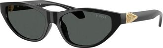 Versace Sunglasses Cat Eye Full Rim, Shiny Black Frame And Dark Grey Lens Ve4491Ugb1/87