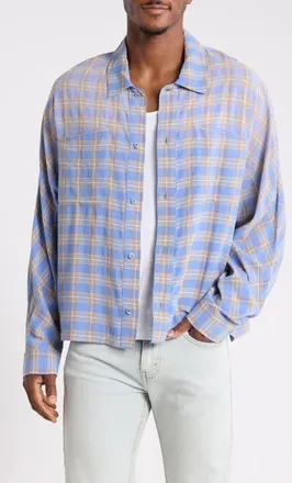 Represent Santa Monica Flannel Button-Front Shirt in Drift Blue at Nordstrom, Size Xx-Large