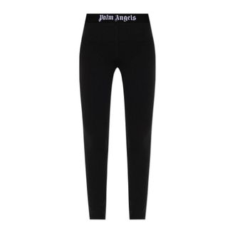 Palm Angels Broeken, Dames, Zwart, L, Logo Leggings