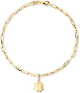 Devata Clover Heart Charm with Paperclip Chain Bracelet in 14K Gold, 7 in Yellow Gold at Nordstrom