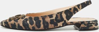 Roberto Cavalli Brown/black Canvas Leopard Print Slingback Flats