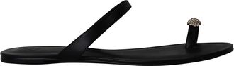 Porte & Paire Crystal-Embellished Sandals in Black Leather