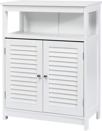 Costway Armario Del Ba&ntilde;o Con Doble Puerta De Persiana Y Repisa Regulable Armario De Madera(blanco) - Costway
