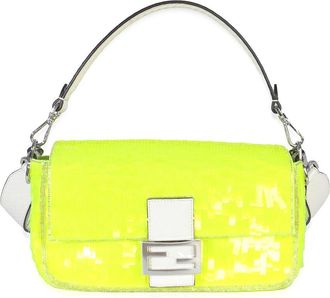 Fendi Yellow Satin Sequin Paillettes Elaphe Medium Baguette Bag (Authentic Pre-Loved)