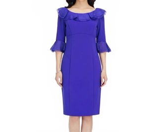 Nue By Shani Built In Shapewear Ruffle Pencil Dress In Plum
