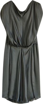 Alberta Ferretti Olive silk satin draped dress Size S