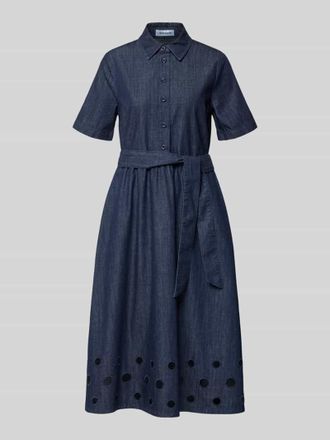 More & More Hemdblusenkleid in Denim-Optik mit Bindeg&uuml;rtel in Dunkelblau, Gr&ouml;&szlig;e 34