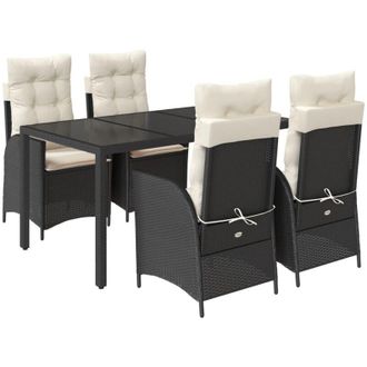 vidaXL Set De Muebles Jard&iacute;n 5 Pzas Con Cojines Rat&aacute;n Sint&eacute;tico Negro Vidaxl