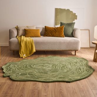 Nazar Rugs Alfombra de lana tejida a mano forma org&aacute;nica verde 160x230