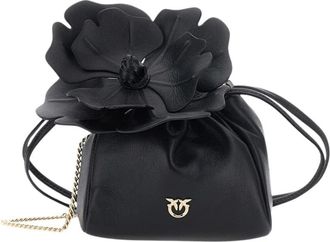 Pinko Pouch Flower - Dames - Schoudertassen - Zwart - ONE Size - Leer - Tassen