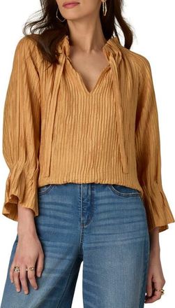 Wit & Wisdom Pleated Tie Neck Top in Honey at Nordstrom, Size X-Small