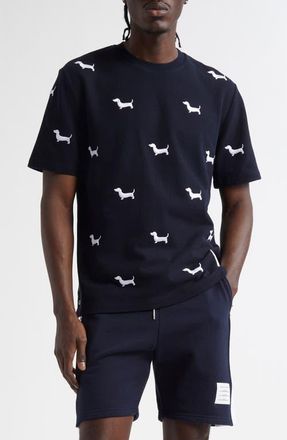 Thom Browne Hector Embroidered Cotton Piqué T-Shirt in Navy at Nordstrom, Size 1
