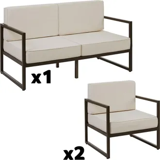 TecTake Conjunto de jardín para 4 personas con acolchado XXL, marrón/beige