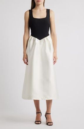 Julia Jordan Mix Media Scuba & Crepe Midi Dress in Black Ivory at Nordstrom Rack, Size 10
