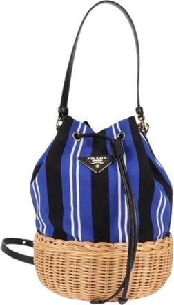 Prada Pre-owned Bucket Bags, female, Blue, Size: ONE SIZE Pre-owned Canvas Bucket Bag