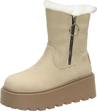 Generic Womens Snow Boots Ladies Walking Boots Womens Winter Thick Shoes with Side Zippers Fashionable Versatile Plus Velvet Thickened Short Tube Warm Cotton 