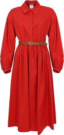 Max Mara Mstmarmo Dress In Cotton Satin With Red Belt