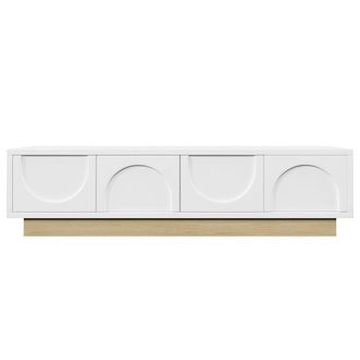 Urban Meuble Mueble TV blanco de 4 puertas con dise&ntilde;o curvo, 175x40x41,5 cm
