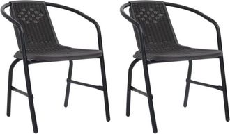 vidaXL Sedie da Giardino 2 pz Nere Plastica Stile Rattan Acciaio 110kg - Vidaxl