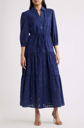 Julia Jordan Cotton Eyelet Shirtdress in Navy at Nordstrom, Size 10Regular