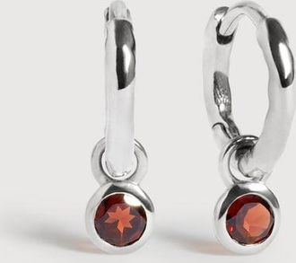 Monica Vinader Sterling Silver January Birthstone Huggie Earrings Red Garnet