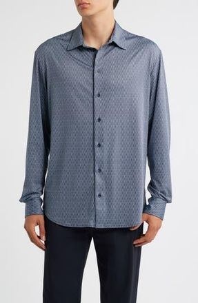 Emporio Armani Geo Print Stretch Button-Up Shirt in Blue at Nordstrom Rack, Size Large