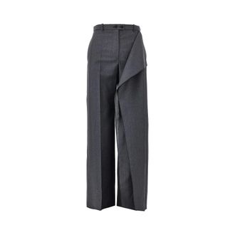 Jil Sander Fil-&agrave;-Fil wollen broek met gedrapeerd effect - Dames - Broeken - Grijs - Maat: XL Wol