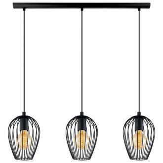 Eglo Eglo Lampada A Sospensione Newtown, Lampada A Sospensione A Tre Punti Luce Vintage, Lampada A Sospensione Retr&ograve; In Acciaio, Nero, E27