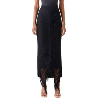 Akris Fringed Silk Knit Skirt in Black at Nordstrom, Size 10