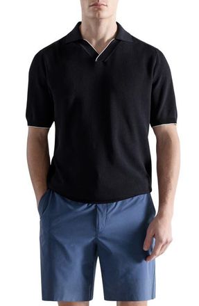 Mango Contrast Trim Piqu&eacute; Polo in Navy at Nordstrom, Size X-Large