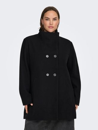 Only Carmakoma Kurzmantel ONLY CARMAKOMA CARBLAKE LIFE DB COAT BF OTW, Damen, Gr. 42, schwarz detail:solid, Web, Obermaterial: 100% Polyester, M&auml;ntel Kurzmantel
