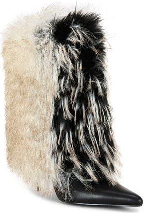 Azalea Wang Astrali Faux Fur Stiletto Bootie in Black at Nordstrom Rack, Size 8