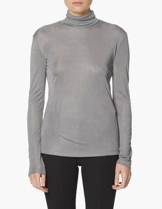 Max Mara Leisure Fabian Shiny Jersey Turtleneck Top In Grigio Medio Gray